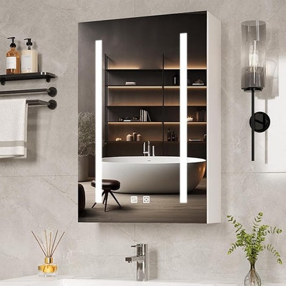 VINGLI 16Inch Medicine Cabinet with Lights, Lighted Medicine Cabinet with Mirror, Led Wall Mirror with Storage for Bathroom,Wall Mounted,3-Color Memory Mode Light，White,5.9" D x 15.75" W x 23.6" H