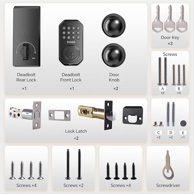 Keyless Entry Door Lock with Handle, App Control Door Locks for Front Door, Auto Lock Keypad Door Lock with Handle, Smart Door Lock for Home Hotel Bedroom with 2 Door Knobs