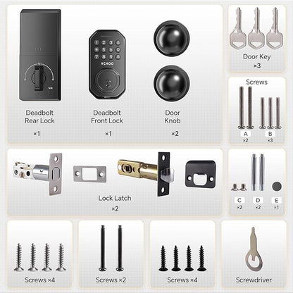 Keyless Entry Door Lock with Handle, App Control Door Locks for Front Door, Auto Lock Keypad Door Lock with Handle, Smart Door Lock for Home Hotel Bedroom with 2 Door Knobs