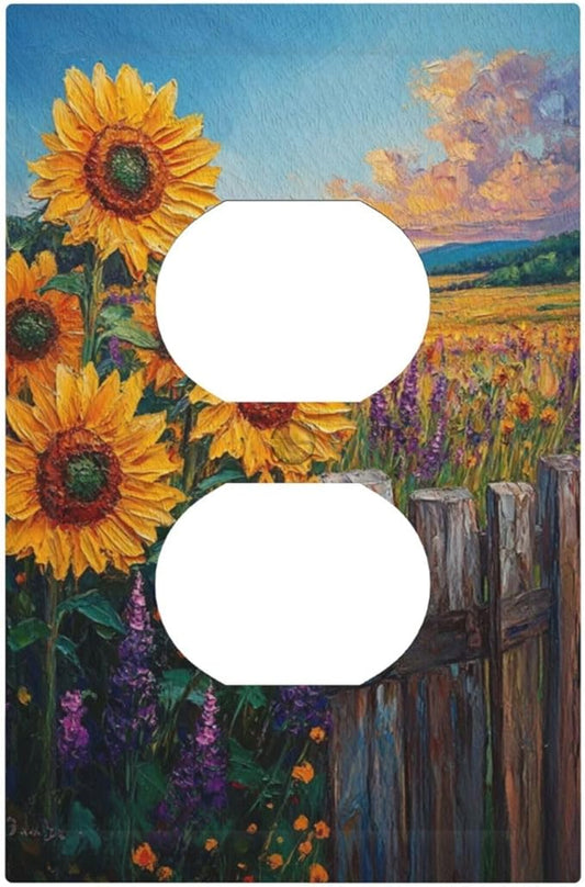 Decorative Outlet Covers Rustic Wilderness Sunflower Lavender Muzha Oil Painting 1 Gang Duplex Light Switch Cover Plate Wall Plates for Electrical Outlets Switchplate Faceplate