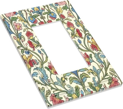 Decorative Outlet Covers Boho Red Floral Morris Plant Leaves 1 Gang Single Rocker Light Switch Cover Plate Wall Plates Gfci Faceplate For Farmhouse Cabin Decor