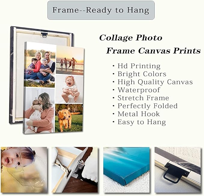 10 Picture Collage Canvas Prints Personalized Multi Photo Wall Art Custom Your Image to Canvas Customized Family Gifts Home Decor (Collage Photo-7, Framed)