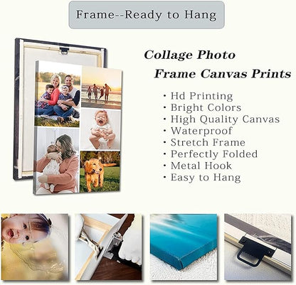 10 Picture Collage Canvas Prints Personalized Multi Photo Wall Art Custom Your Image to Canvas Customized Family Gifts Home Decor (Collage Photo-7, Framed)