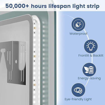 STARLEAD 40"x32" LED-Bathroom-Mirror-with-Lights, Wall-Mounted with Bluetooth Speaker, Anti-Fog, 3 Color Temperature, Dimmable Brightness, Waterproof, Tempered Glass, Frontlit & Backlit