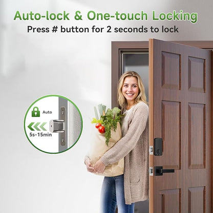 Harfo Fingerprint Smart Door Locks with Handles, App Control, Keyless Entry Front Door Lock Set, Bluetooth Digital Electronic Touchscreen Keypad Deadbolt, Easy Installation, Black