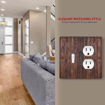 Decorative Outlet Covers Vintage Brown Farmhouse Barn Door 2 Gang Light Switch Cover Plate Single Toggle Duplex Wall Plates for Electrical Outlets Switch Plate Covers for Bedroom Home Decor