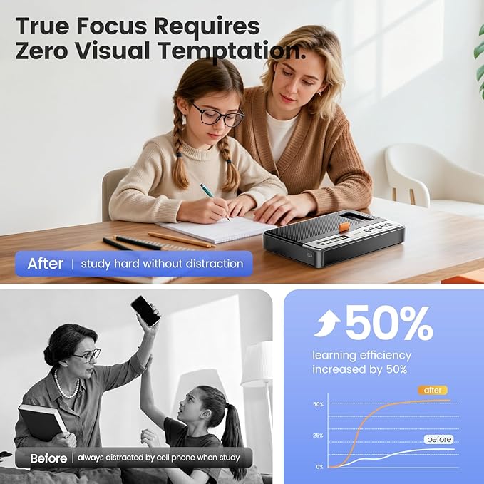 Vaydeer Phone Lock Box with Timer, Rechargeable Timed Lock Box with Digital Display, Bluetooth connection, Emergency Unlock, Build Focus & Self-Discipline for Study/Home/Office