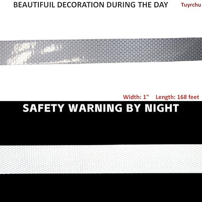Non Fading Reflective Tape Silver Outdoor Waterproof 1 inch Wide, High Visibility Industrial Marking Tape, Safety Adhesive Stickers (168 feet)