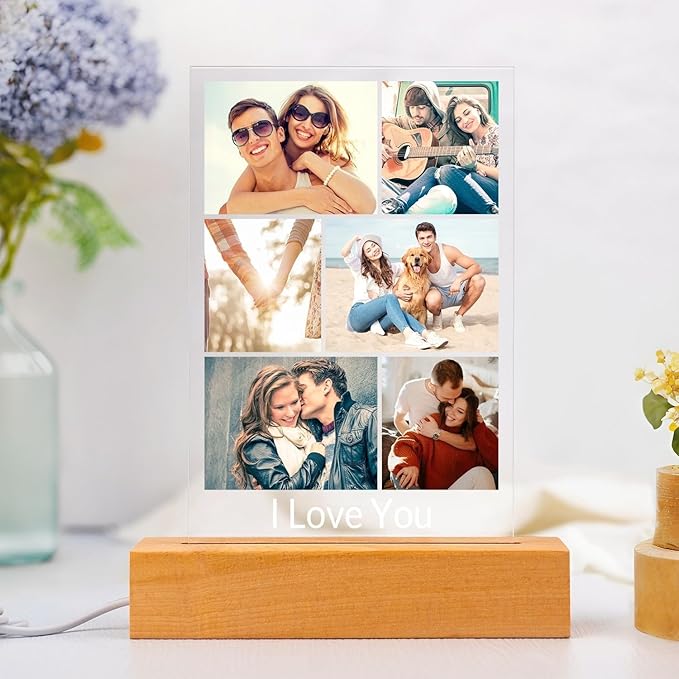 Custom Picture Frame with Photo, Personalized Photo Frame with Night Light, Customized Picture Frames, Personalized Valentines Day Gifts for Women Men Her Him Girlfriend Boyfriend Couple