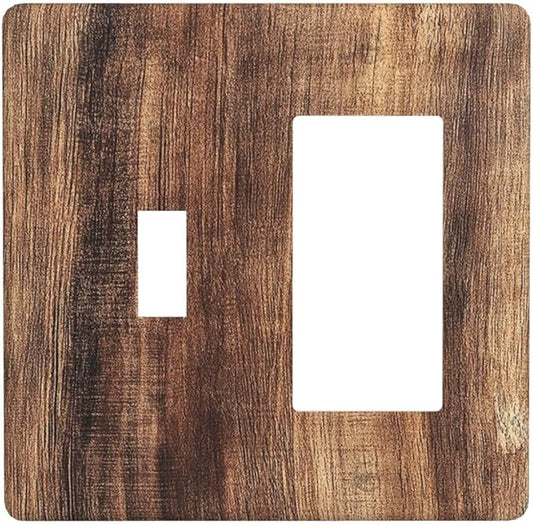 Outlet Covers Vintage Rustic Brown Wood Grain 1 Toggle 1 Rocker Combination Decorative Wall Plate Electrical Switch Plates Light Switch Cover Plate for Bedroom Farmhouse Decor