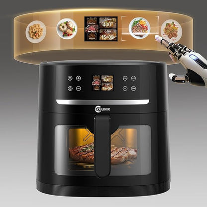 8.5QT Large Air Fryer, AI Intelligent Recognition Airfryer with Clear Window, Touch Controls with 12 AI Functions, Shake Reminder, Nonstick, Fit for Family, Black