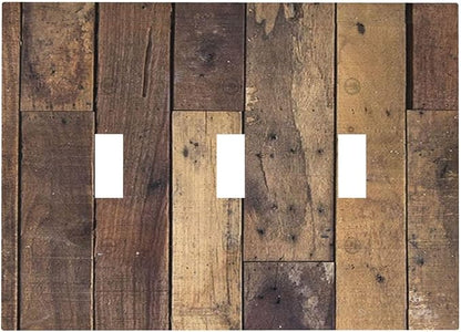 Cool Brown Wood Style Vintage Rustic Print Decorative Switch Plates 3 Gang Wall Plate Triple Toggle Light Switch Cover Faceplate Electrical Wall Panels for Farmhouse Home Decor