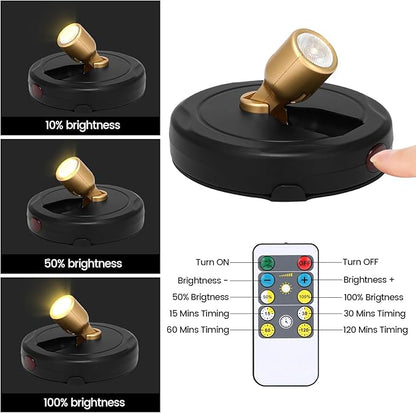 Wireless Spotlight Battery Operated, LED Picture Light, Accent Spot Light for Indoor Plant Tree, Puck Lights with Remote and Timer, Stick Display Uplighting for Painting Dartboard Wall Decor Art Photo