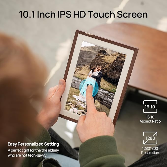ARZOPA 10.1" WiFi Digital Picture Frame 32GB HD IPS Anti-Glare Touch Screen Digital Photo Frame, Wall Mountable, Auto-Rotate, Easy Sharing Photos Videos &Custom Gifting via Free ARZOPA APP - D10 Brown