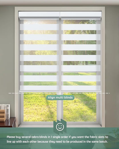 Yoolax Motorized Zebra Blinds Compatible with Alexa, Smart Room Darkening Shades with Privacy Light Control, Electric Horizontal Window Blind Customized Size for Home Office (Wool Brown)