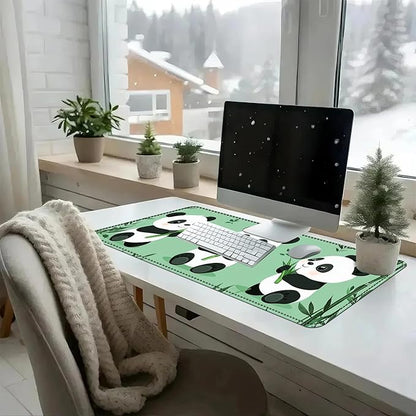 Heated Mouse Pad with 3 Temperature Settings(104°F–122°F),Large 31.5x13 Inch PU Leather Heated Desk Mat,Waterproof Warming Pad for Office,Gaming & Cold Hands Relief,Cute Three Pandas
