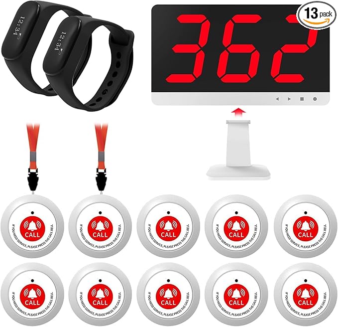 Nurse Call System with 10 Alert Emergency Call Buttons,2 Wrist Watch Receivers and 1 Display Receiver Wireless Caregiver Pager Calling System,1000ft, for Medical Clinic Nurses Station Home Hospital