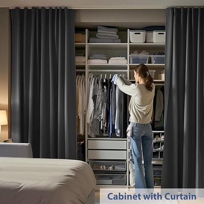 Room Divider Curtains Ceiling Mounted Track Sets Extra Wide Blackout Curtain Flexible Tracks for Bedroom Privacy Partition Separator, 1 Panel Black Drape and White Rail, W8.3 x H7ft