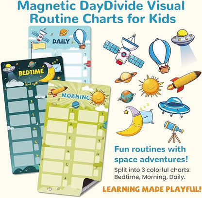 JJPRO Magnetic Bedtime/Morning/Daily Routine Chart for Kids with Reward Jar-Bedtime Checklist Toddler Reward Jar,Magnetic Chore Chart for Kids,Daily Routine Reward Chart -Outer Space