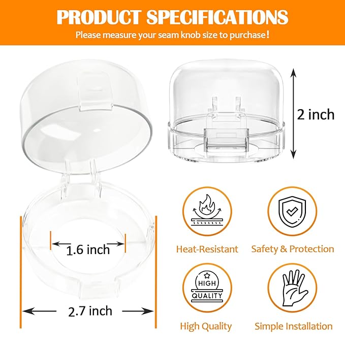Stove Knob Covers for Child Safety (6 Pack), Stove Knob Safety Covers, Childproof Oven Lock Knob Covers with Adhesive, Prevent Kids-Pets from Gas Stove Knob Locks, Heat-Resistant Upgraded-Clear