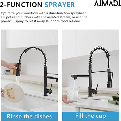 Oil Rubbed Bronze Kitchen Faucet,AIMADI Commercial Style Spring Kitchen Sink Faucet,Modern Single Handle Single Hole Kitchen Faucets with Pull Down Sprayer
