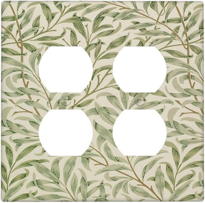 Decorative Outlet Covers Morris Green Willow Leaf Olive Leaves 2 Gang Wall Plate Cover Double Duplex Receptacle Two Switch Light Switch Cover Plate Jumbo Dual Faceplate for Home Decor