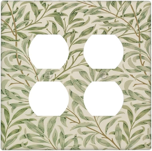 Decorative Outlet Covers Morris Green Willow Leaf Olive Leaves 2 Gang Wall Plate Cover Double Duplex Receptacle Two Switch Light Switch Cover Plate Jumbo Dual Faceplate for Home Decor