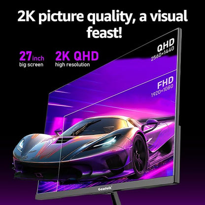 Gawfolk Gaming Monitor 27 inch QHD IPS, PC Screen 120Hz 2K (2560×1440P), Ultra-Thin Zero Frame Computer Display for Home Office Business, DP, HDMI, Wall-Mounted