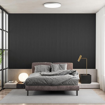 Art3dwallpanels Wood Slat Wall Paneling, 104'' x 6.7'' WPC Soundproof 3D Wall Panels for Interior Wall Decor, 8 Pack Fluted Textured Panel Wall Slats,Black
