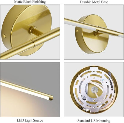 28In Gold Bathroom Vanity Light Fixtures Over Mirror Hardwired ED 360° Rotatable Modern Bathroom Sconces 3000K Warm Light