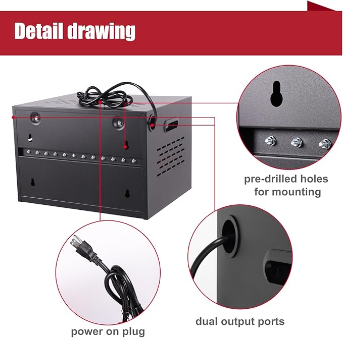 12 Bay Charging Cabinet for Laptop/Chromebook, Black Locking Charging Station with 12-Outlet Strip, Cable Clips, Grommet Holes & Wall-Mount 18.98" W×12.99" D×14.96" H for Office/Classroom