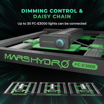 2025 New Version MARS HYDRO FC-E3000 300Watt LED Grow Light 3X3ft Full Spectrum Grow Light Bar, Smart Dimmable & Integrated Grow Lampe for Veg Bloom Flower, Achieve 2.8 umol/J