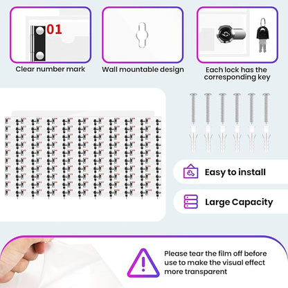 100 Slots Cell Phone Locker Box, Clear Phone Storage, Acrylic Cell Phone Lock Box with Door Locks and Keys, Wall Mounted Cell Phones Cabinet for Office School Classroom Factory