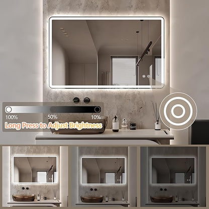 Niccy 24"x36" LED Bathroom Mirror, Rectangle Vanity Mirrors with Lights, Frontlit & Backlit Lighted Vanity Mirror, Memory Funtion, 3 Colors & Stepless Dimmable, Anti-Fog, Horizontal/Vertical