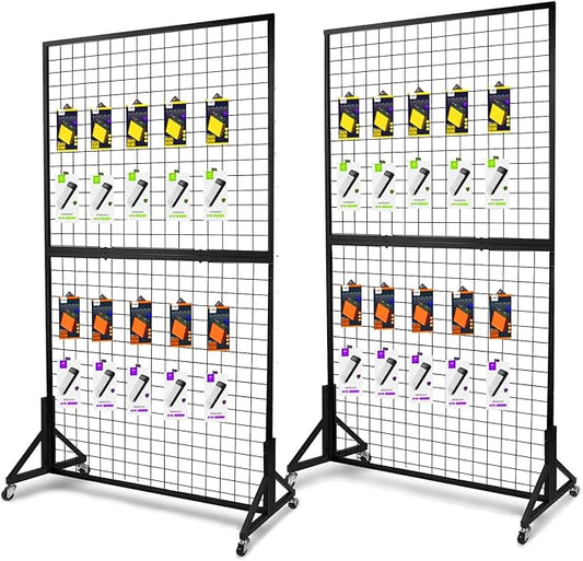 Eastern Tree 2 Packs 3'X 6' Two Gridwall Panels Display Stand with Sturdy T-Base, Black Wire Grid Wall Panels for Craft Show Display Rack, Art Display Stand, Extra More 20 Hooks
