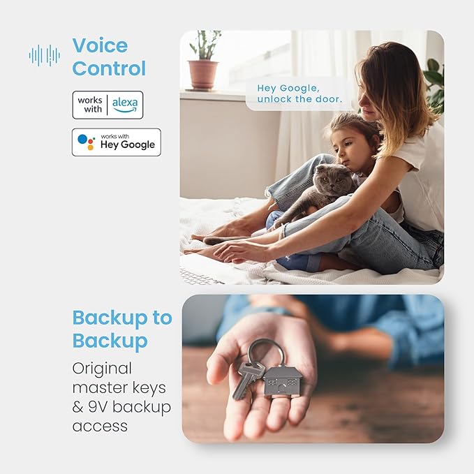Lockly Secure Pro Smart Deadbolt, Wi-Fi Smart Lock, Keyless Entry with PIN Genie® Keypad, 3D Biometric Fingerprint, Auto Lock, Rekeyable-Satin Nickel