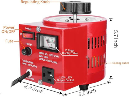 Voltage Transformer 5 Amp Auto AC Variable Voltage Regulator,500VAC Max,120VAC Input, 0-120V/130VAC Output