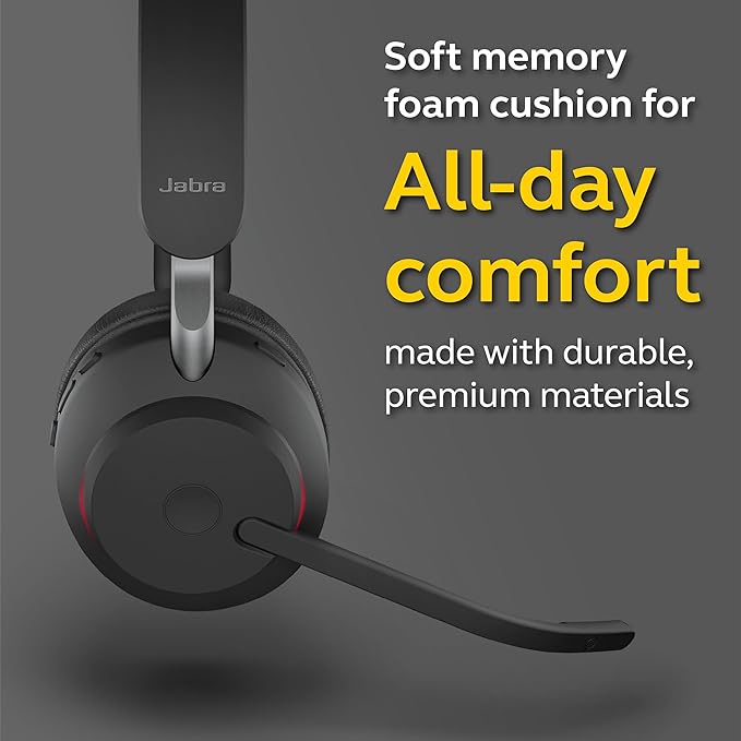 Jabra Evolve2 65 MS Wireless Headset with Link380c, Mono, Black – Wireless Bluetooth Headset for Calls and Music, 37 Hours of Battery Life, Passive Noise Cancelling Headphones
