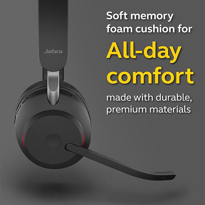 Jabra Evolve2 65 MS Wireless Headset with Link380a, Mono, Black – Wireless Bluetooth Headset for Calls and Music, 37 Hours of Battery Life, Passive Noise Cancelling Headphones
