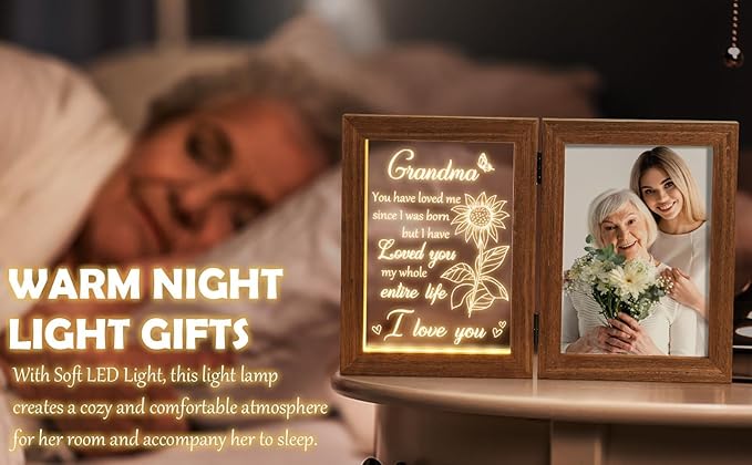 Grandma Gifts Christmas Gifts for Grandma from Granddaughter Grandson Grandkids, Grandmother Picture Frame 5x7 with Night Light Personalized Gift for Nana Grandmother Gigi Granny Mimi Tabletop Display