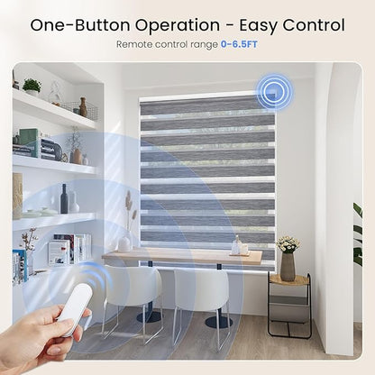 Grandekor Motorized Zebra Blinds with Remote Control,Smart Zebra Blinds for Windows,Electric Zebra Shades, Hemp Grey,24" W x 72" H