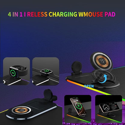 15W Fast Wireless Charging Mouse Pad, XXL RGB Gaming Desk Mat (31.5x15.7in) with Power Adapter & USB-C Cable，15 RGB Light Modes Desk Mat, Waterproof Keyboard Pad for PC/MacBook/Laptop (Black)