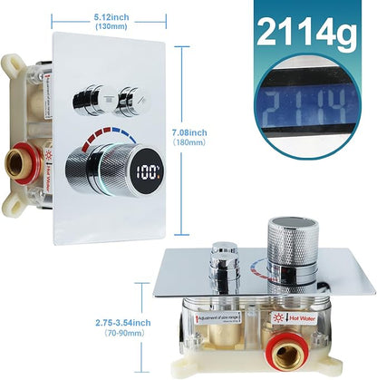 Digital Display Shower Valve Shower Valve 2 Way Shower Diverter Valve Shower Mixing Valve Can Use All the Time Matte Black