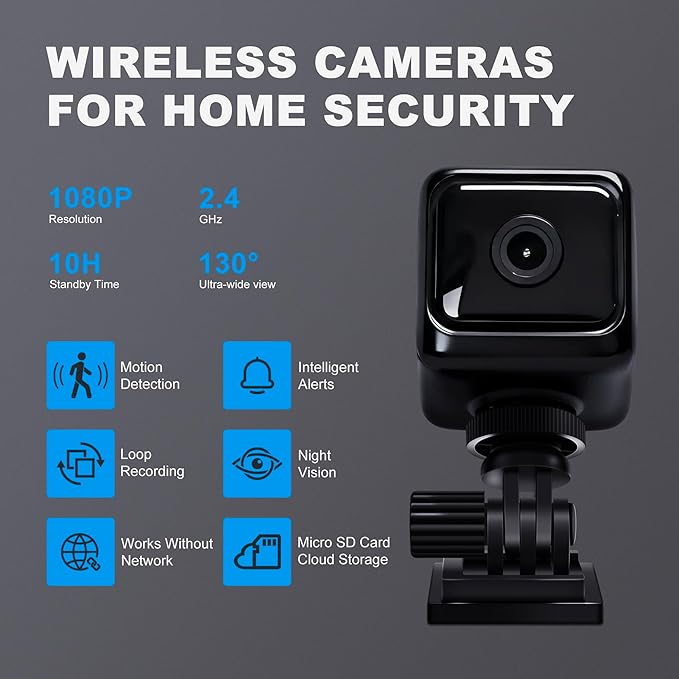 Mini Spy Cameras for Home Security, 1080P HD Security Camera No WiFi Needed, 2.4GHz, Night Vision, Wireless, Indoor Nanny Cam Hidden Camera for Bedroom, Pet, Elder, Garage