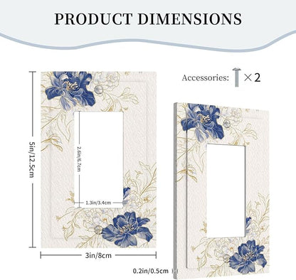 Decorative Outlet Covers Rustic Blue Flower Floral Gold Leaf 1 Gang Rocker Light Switch Cover Plate Single Wall Plates for Electrical Outlets Switch Plate Covers Faceplate for Home Decor