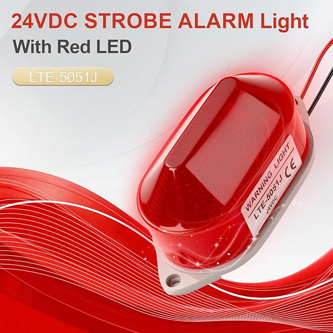 QTEATAK DC24V Strobe Siren Industrial Warning Light with Red LED and 105dB Buzzer, Ultra-Bright Signal Flashing Alarm Light for Safety and Alert, Oval
