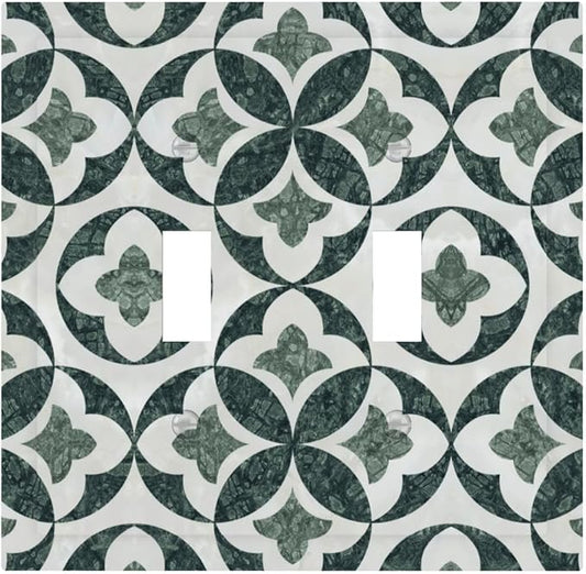 Green Luxury Modern Cubic Marble 2 Gang Double Toggle Decorative Light Switch Covers Electrical Faceplate Switch Plates for Bathroom Kitchen Home