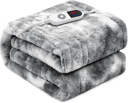 Electric Heated Blanket 62"x84",Luxury Grey Twin Faux Rabbit Fur Electric Blanket,Fast Heating Soft Fluffy Thick Electric Blanket with 6 Heating Levels & 12H Auto Off