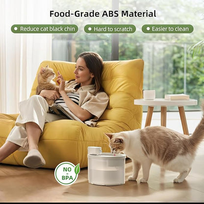 uahpet Cat Water Fountain, Wireless & Battery Operated 2L/67oz Pumpless Automatic Pet Fountain with Motion Sensor, Food-Grade ABS Tray, Easy to Clean Water Dispenser for Cats