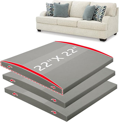 HAVARGO Couch Cushion Support High Density Foam 22X22X2.4 Inches Sofa Couch Supports for Sagging Cushions Light Grey 3Pc with Anti Slip Mesh Fabric